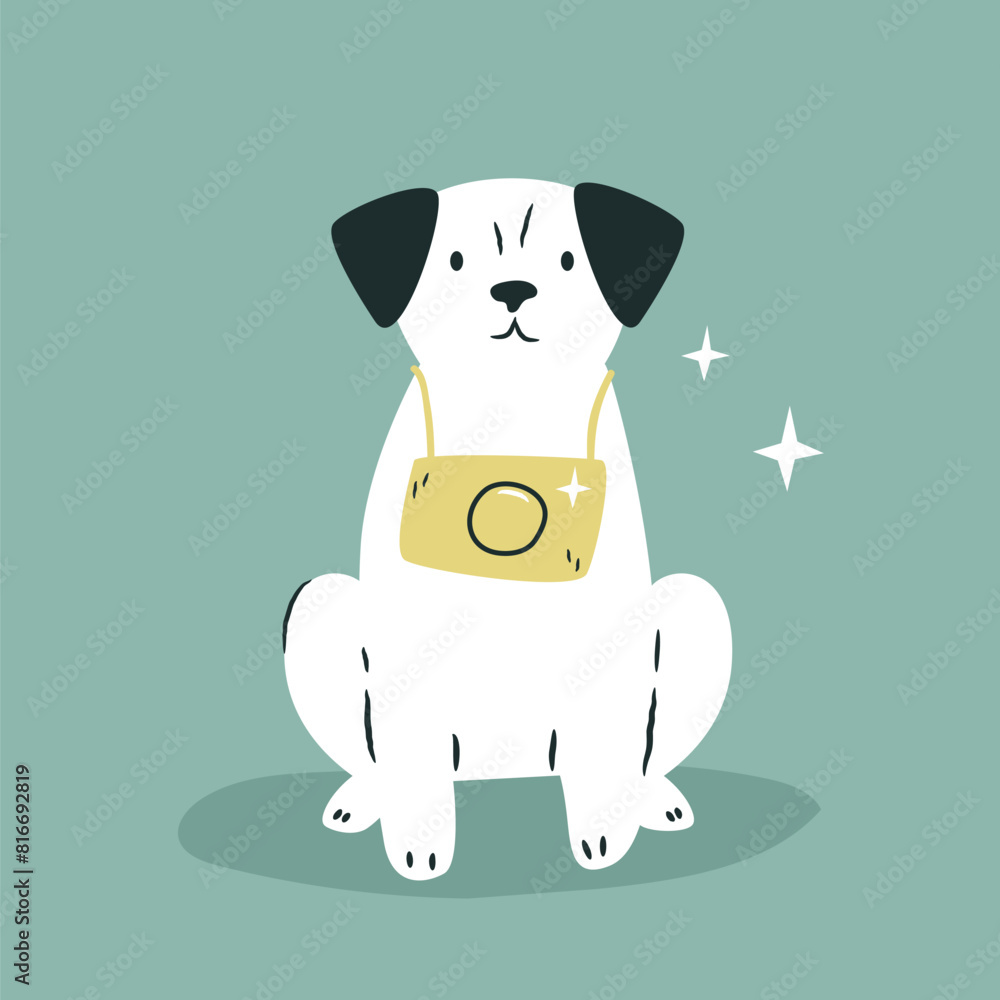 Naklejka premium Vector illustration of a funny dog sitting with photo camera