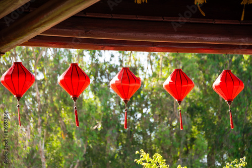 Traditional asian red lanters, outdoor decoration in Asia