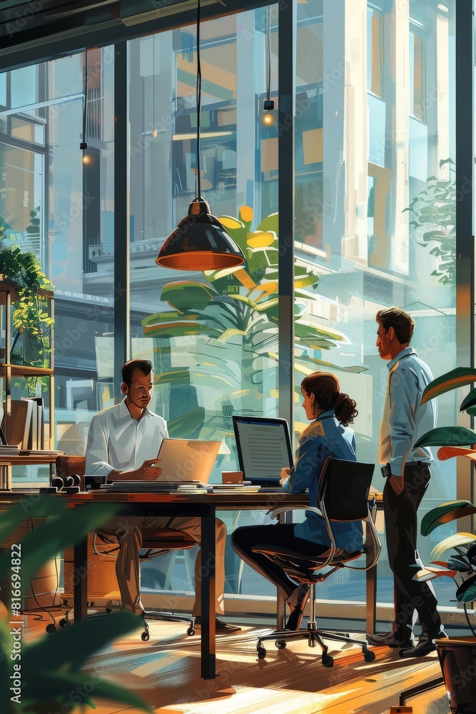 Team of office workers together in modern room Team of office workers together in modern room