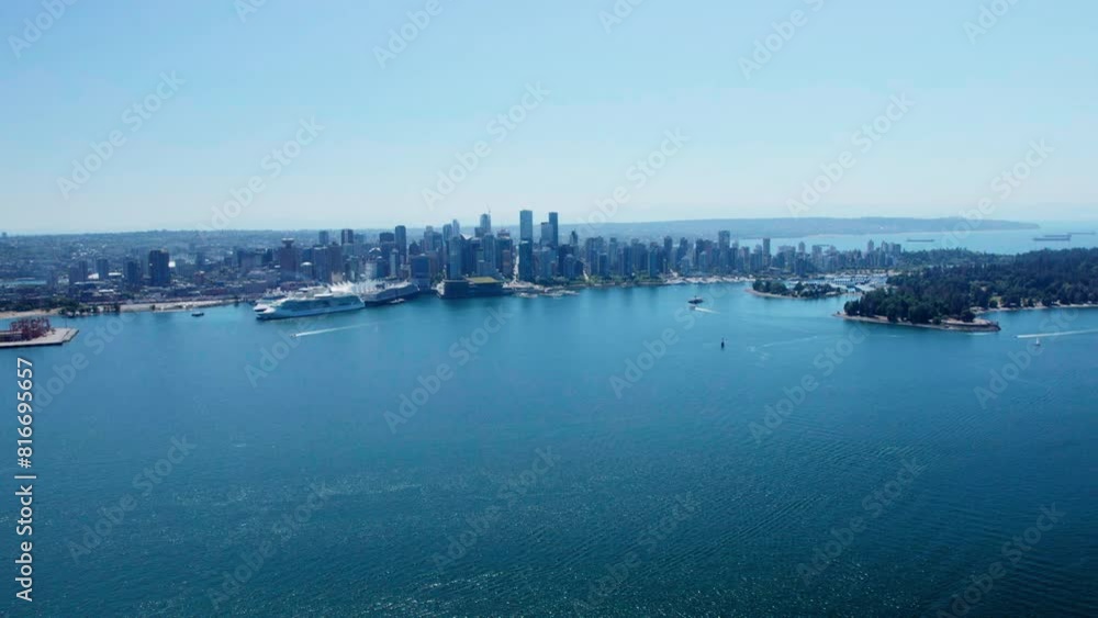 Stanley Park and Vancouver Waterfront Blue Sky Aerial View Stanley Park and Vancouver Waterfront Blue Sky Aerial View
