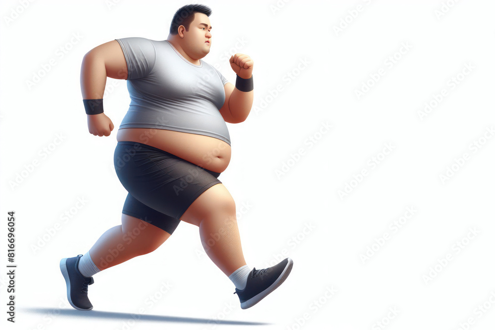 Fototapeta premium Fat man Jogging isolated on white background