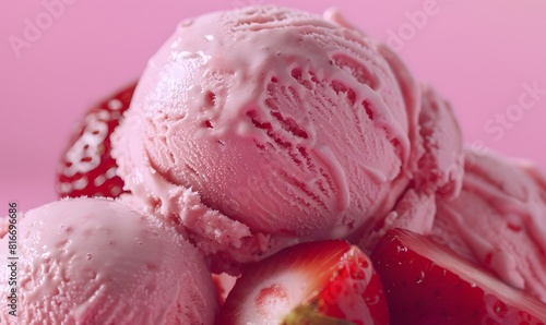 Scoops of strawberry ice cream   Generative AI