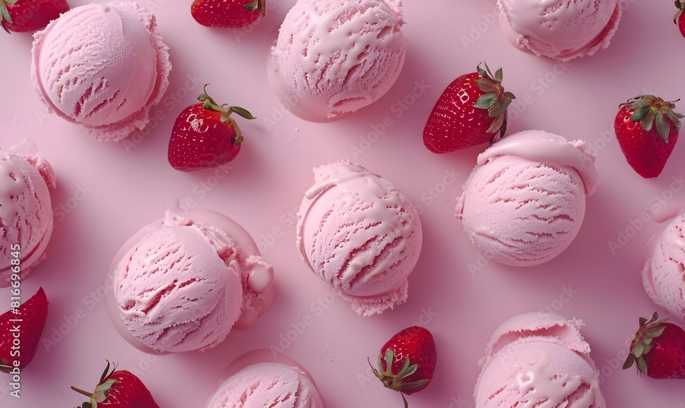 Scoops of strawberry ice cream, Generative AI Scoops of strawberry ice cream, Generative AI