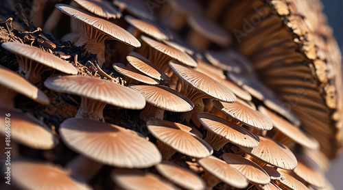 Detailed close up of the gills on the underside of a mushroom. Macro photography shot 