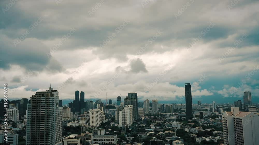 A storm forming over city skyline. Beautiful timelapse of changing weather over the city. A storm forming over city skyline. Beautiful timelapse of changing weather over the city.