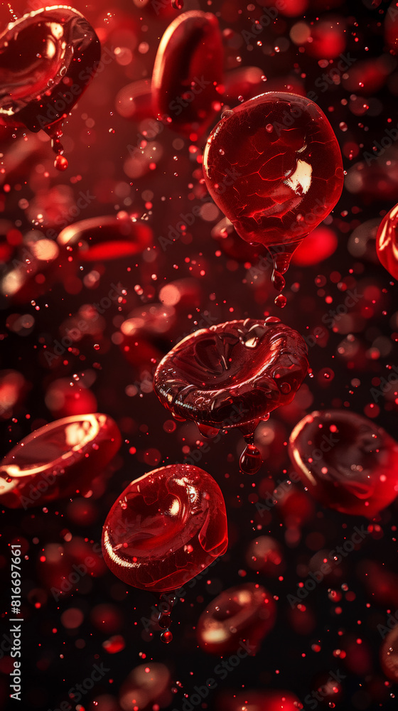 Fluid motion of red bubbles in dark backdrop, ideal for dynamic and energetic abstract concepts. World Blood Donor Day. Fluid motion of red bubbles in dark backdrop, ideal for dynamic and energetic abstract concepts. World Blood Donor Day.