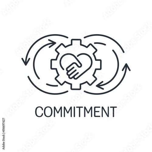 Fulfillment of mutual business promises. Commitment. Vector linear icon isolated on white background.