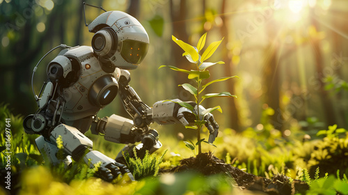 Wallpaper Mural a small robot with artificial intelligence plants in the forest Torontodigital.ca