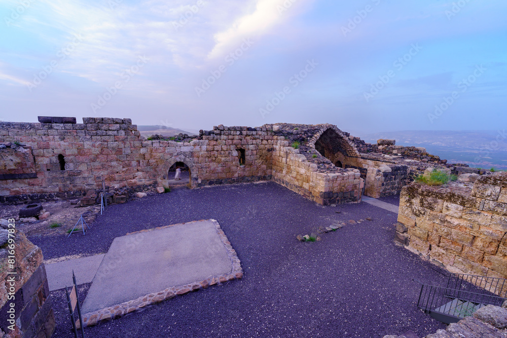 Sunset view of the ruins of the crusader Belvoir Fortress