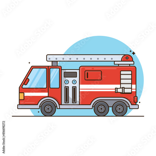 Illustration of firetruck vector graphic cute cartoon style, isolated white background.