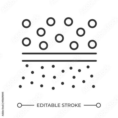 Osmosis filtration linear icon. Water filter. Membrane liquid processing. Distillation process. Water purification. Thin line illustration. Contour symbol. Vector outline drawing. Editable stroke