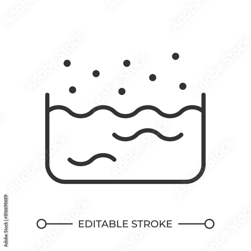 Evaporation linear icon. Rainwater reservoir. Water condensation and distillation process. Drain system. Thin line illustration. Contour symbol. Vector outline drawing. Editable stroke