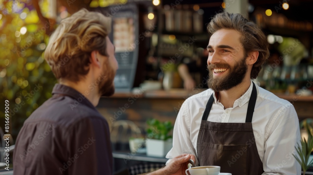 Cheerful Barista Chatting at Cafe Cheerful Barista Chatting at Cafe