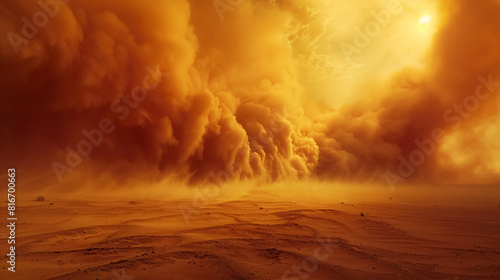 Dramatic stormy sky over the sand dunes. 3d render.  Desert storm.