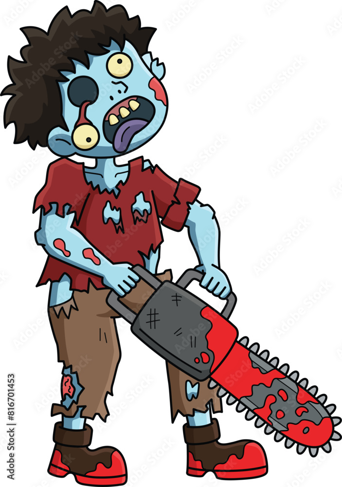 Zombie with a Chainsaw Cartoon Colored Clipart Zombie with a Chainsaw Cartoon Colored Clipart