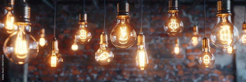 Fototapeta premium Garlands and light bulbs on windows and indoors. A festive atmosphere. Blurred light.