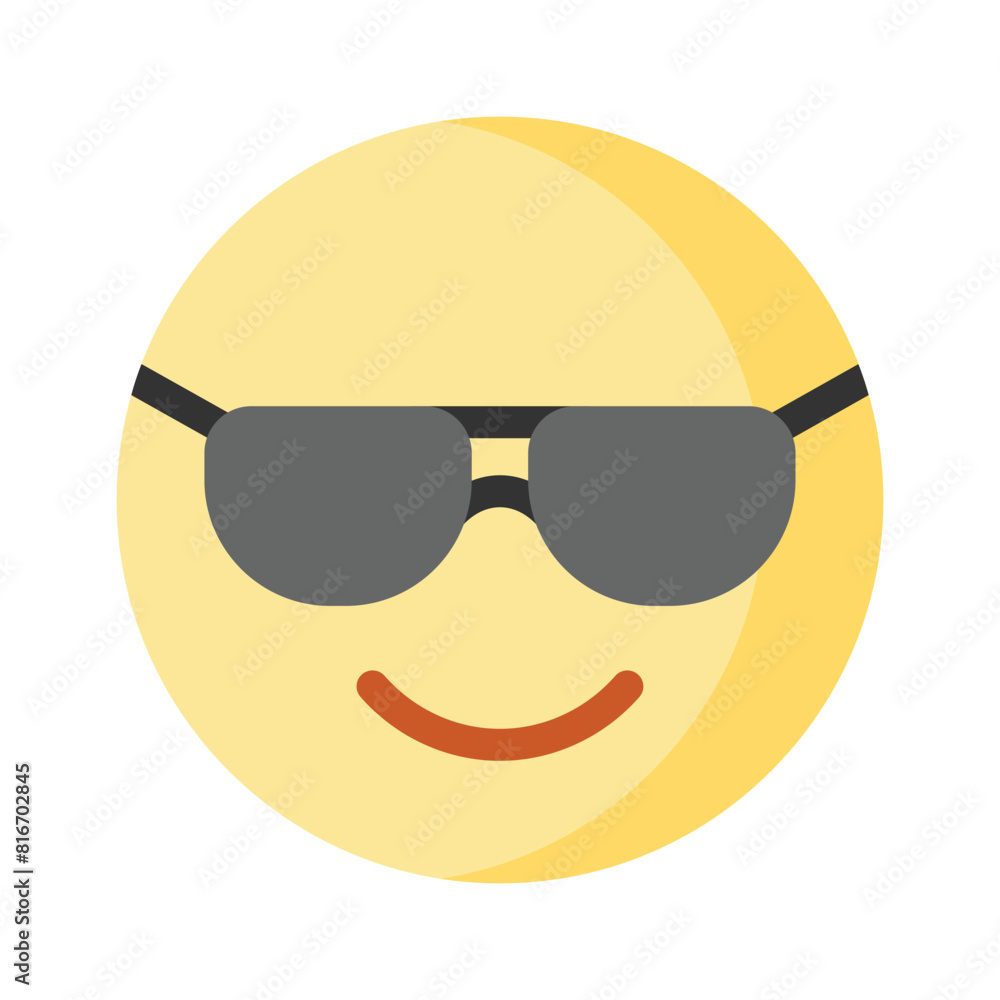 Glasses on emoji face showing concept icon of cool emoji, proud emoji Glasses on emoji face showing concept icon of cool emoji, proud emoji