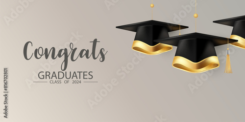 graduation design background realistic graduation hat Golden confetti congratulations to the graduates Vector illustration