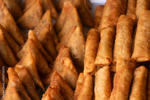 Delicious Spring rolls and samosa snack and small chops for events