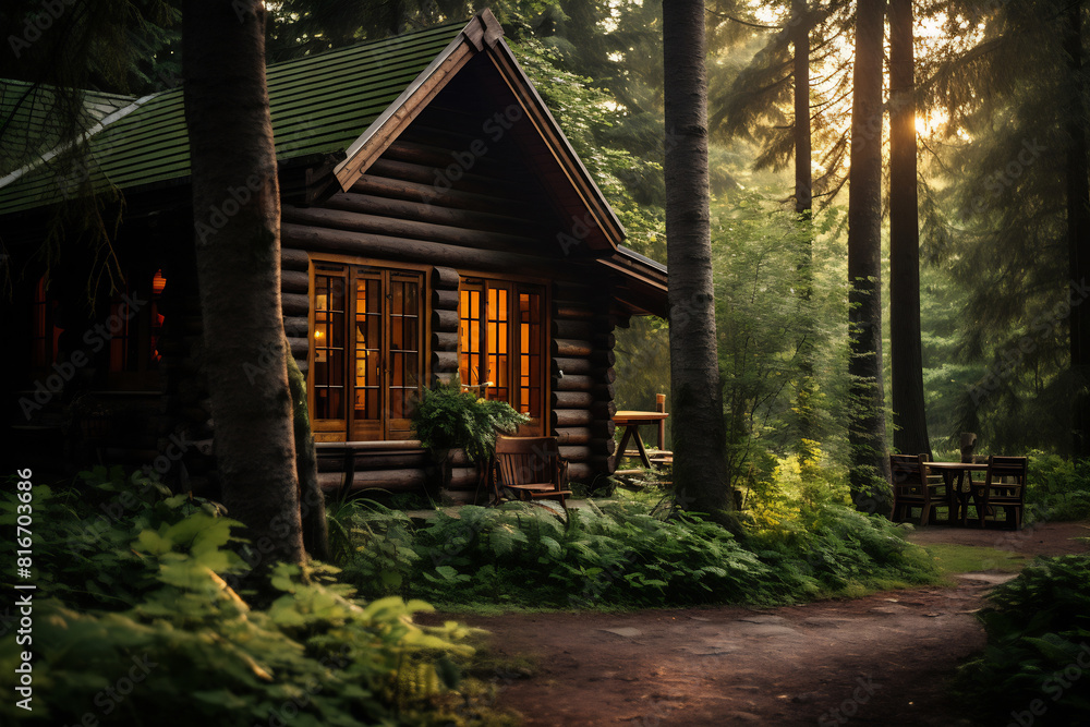 Cabin in the woods with path Cabin in the woods with path
