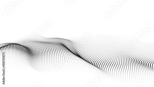 Wave of flowing particles on a white background. Abstract backdrop with dynamic elements of waves and dots. Vector