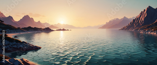 illustrazione di tramonto su un suggestivo panorama marino photo