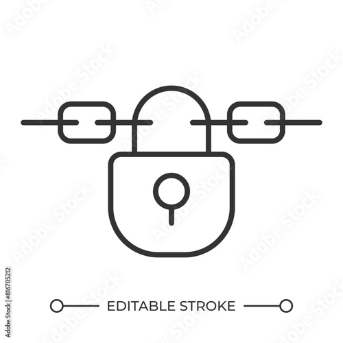 Chain with lock linear icon. Asset protection. Property security. Secure lock. Personal security. Protection. Thin line illustration. Contour symbol. Vector outline drawing. Editable stroke