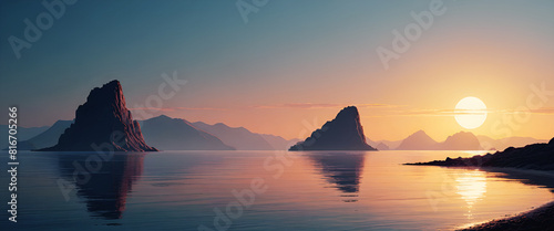 illustrazione di tramonto su un suggestivo panorama marino photo