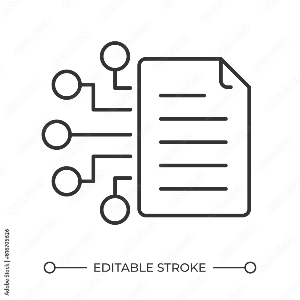 Digital file linear icon. Electronic document. File encryption. Paperless office. Digital data. Information sharing. Thin line illustration. Contour symbol. Vector outline drawing. Editable stroke Digital file linear icon. Electronic document. File encryption. Paperless office. Digital data. Information sharing. Thin line illustration. Contour symbol. Vector outline drawing. Editable stroke