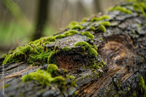 Close up of a moss covered log. Ideal for nature backgrounds