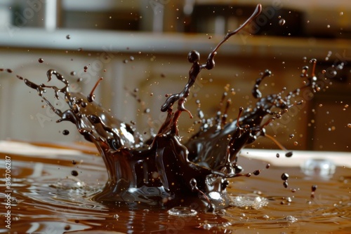 Highspeed shot of a chocolate splash, creating a dynamic and mesmerizing liquid sculpture