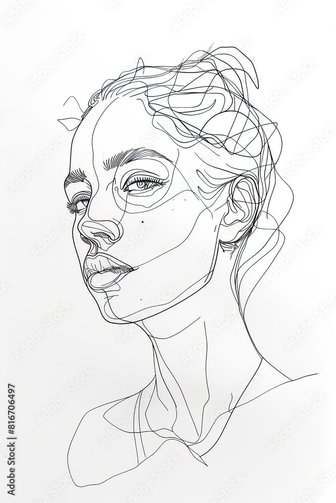 Minimalist Woman Portrait: Clean Single-Line Drawing in Black Ink on Light Background, Ideal for Wall Art Minimalist Woman Portrait: Clean Single-Line Drawing in Black Ink on Light Background, Ideal for Wall Art