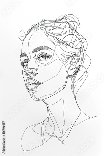 Minimalist Woman Portrait: Clean Single-Line Drawing in Black Ink on Light Background, Ideal for Wall Art