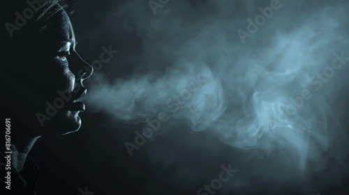 woman with smoke on black background