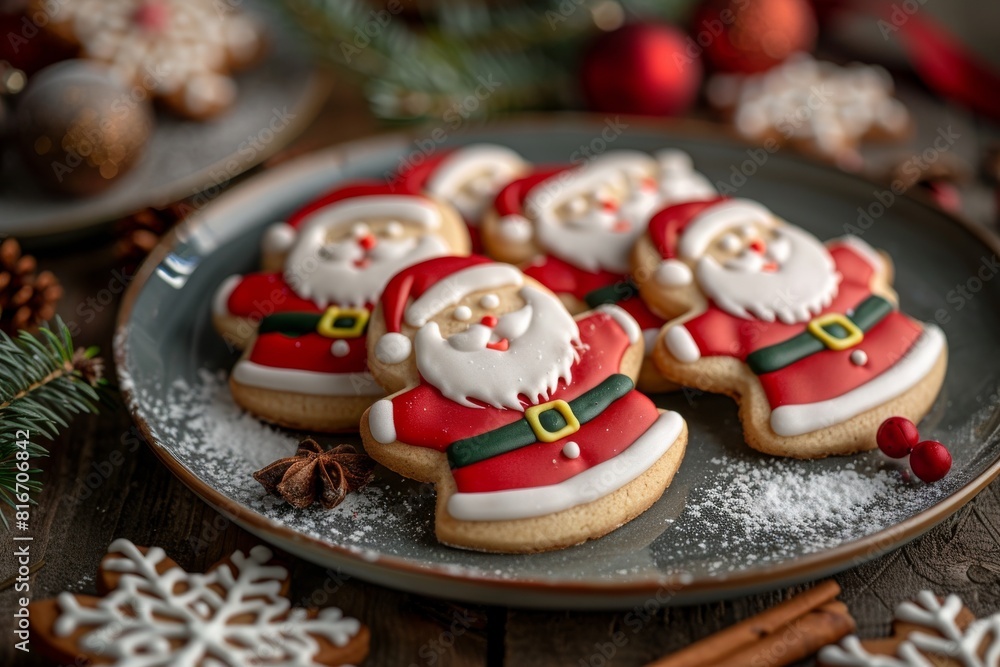 A plate of cookies with a santa face on them A plate of cookies with a santa face on them