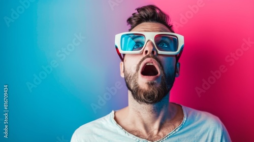 Man with Shocked Expression in 3D Glasses