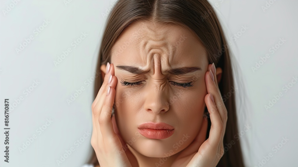 A woman is standing with her hands on her head, showing signs of distress or frustration A woman is standing with her hands on her head, showing signs of distress or frustration
