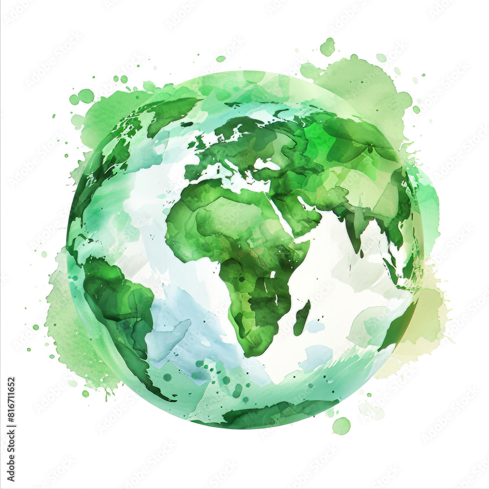 A blue and green eco Earth globe, logo for environmental world protection