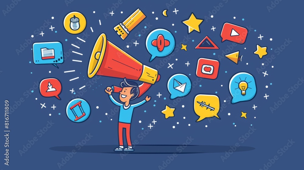 An alert advertising campaign, propaganda speech, PR social media promotion concept with doodle. Businessman with megaphone. An alert advertising campaign, propaganda speech, PR social media promotion concept with doodle. Businessman with megaphone.