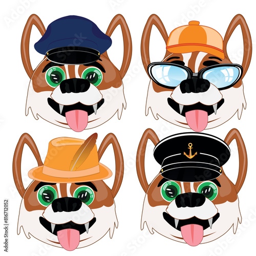 Vector illustration portrait dogs in headdresses cartoon