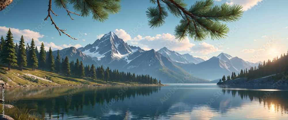 Fototapeta premium Mountain and lake landscape