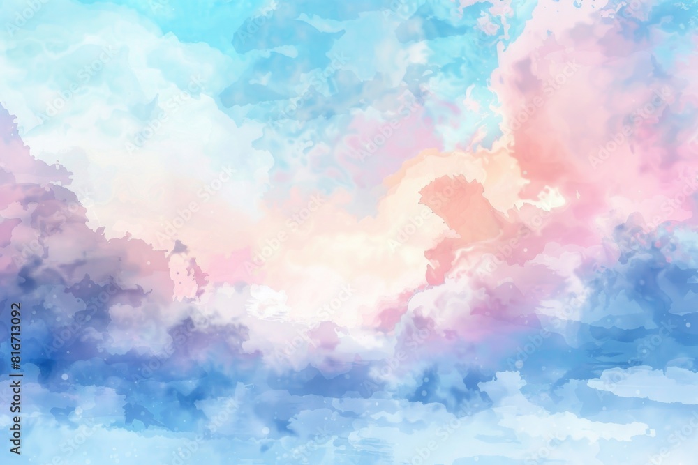 A beautiful painting of clouds in a clear blue sky. Perfect for adding a calming touch to any space