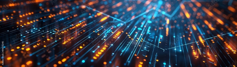 A futuristic AI interface displayed on a large screen, with glowing nodes and lines of code representing machine learning processes, Close up A futuristic AI interface displayed on a large screen, with glowing nodes and lines of code representing machine learning processes, Close up