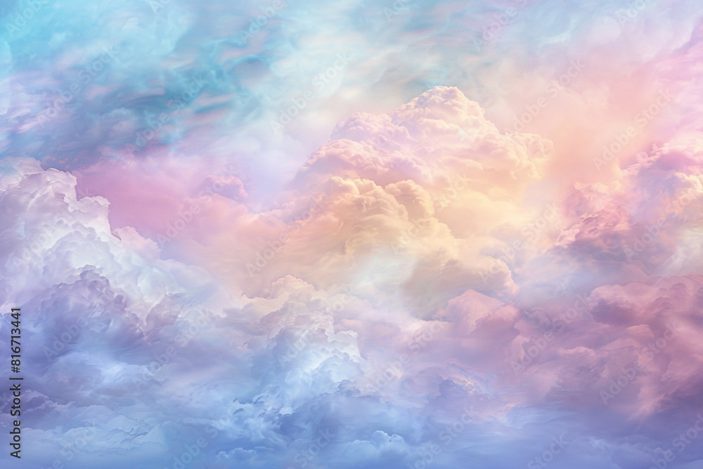 Ethereal Cloudscape An ethereal cloudscape ion with soft wisps of pastel colors and dreamy atmospheres blending together to create a sense of tranquility and serenity in the sky.