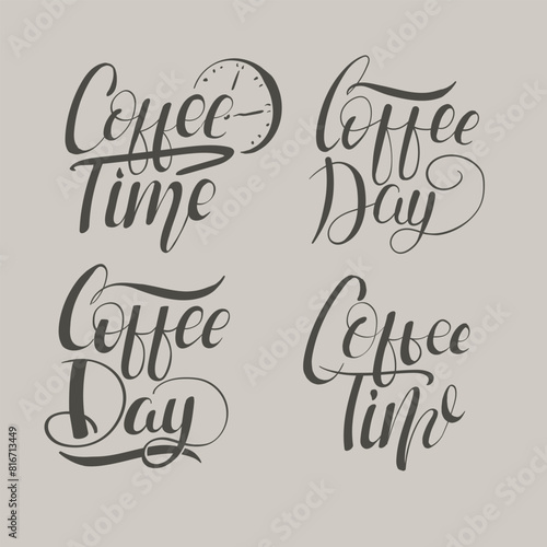 Time for coffee logo lettering . coffee break uppercase font hand drawn design graphic for post or board in front of coffee shop. vector illustration 