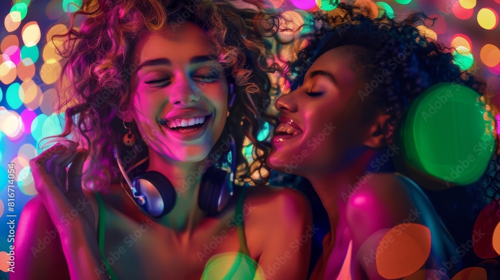 Joyful Women at Colorful Party Joyful Women at Colorful Party