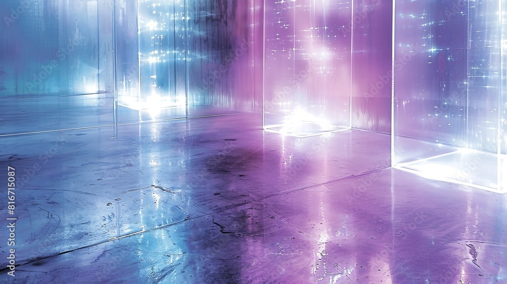 Futuristic Room with Neon Lights and Reflective Surfaces Futuristic Room with Neon Lights and Reflective Surfaces