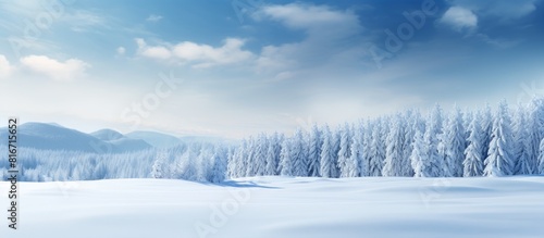 Scenic winter landscape showcasing a snowy field and a forest perfect for a copy space image