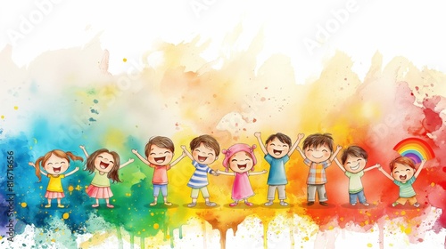 happy party children kids dancing and jumping together illustration for national children day