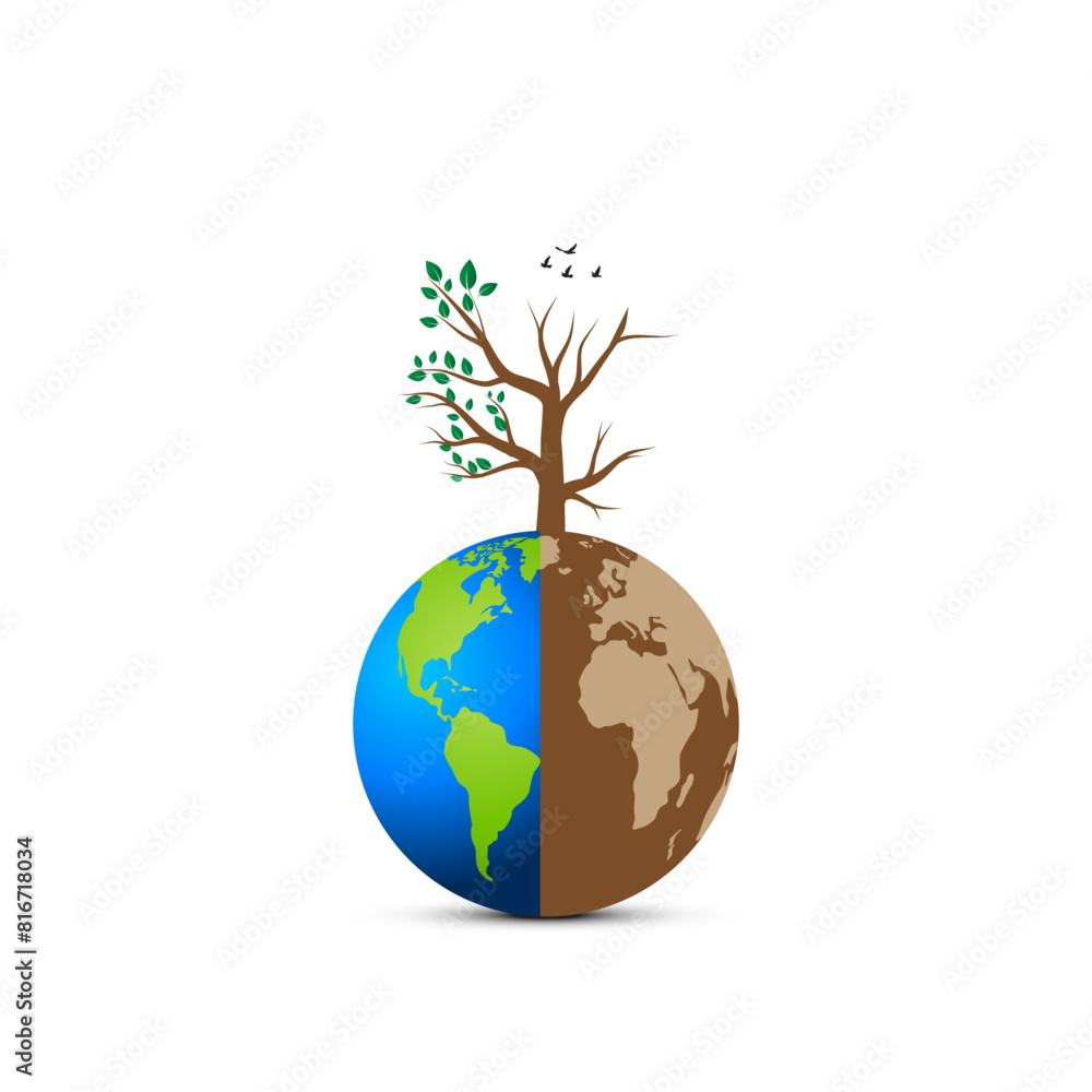 Earth Day or World Environment Day, Combat Desertification and Drought concept. Climate change and global warming theme. Save our Planet, protect green nature. Live and dry tree on globe in hand. Earth Day or World Environment Day, Combat Desertification and Drought concept. Climate change and global warming theme. Save our Planet, protect green nature. Live and dry tree on globe in hand.